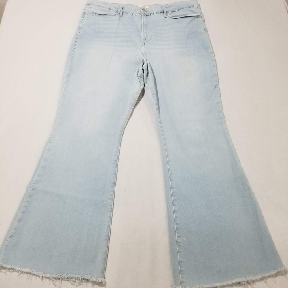 FRAME Jeans Denim 34 Le Easy Flare Wide Leg Hi Rise Clarity Light Wash Raw Hem